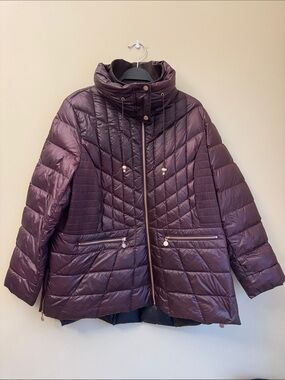 Bernardo Womens Red Wine Duck Down Primaloft Quilted Puffer Jacket Size 2X